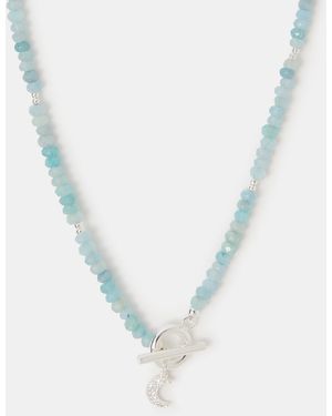 Accessorize Sterling-Plated Celestial Quartz T-Bar Necklace - Blue