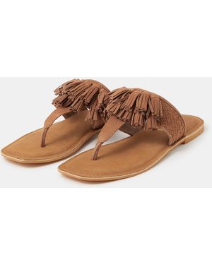 Accessorize Fringe Strap Suede Sandals - Brown