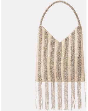 Accessorize Cotton Beaded Stripe Shoulder Bag - White