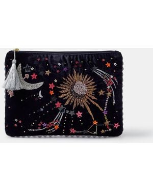 Accessorize Celestial Embellished Velvet Pouch - Black