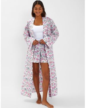 Accessorize Jasmine Print Cotton Dressing Gown - White
