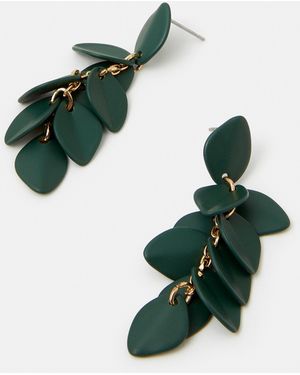 Accessorize Enamel Willow Leaf Drop Earrings - Green