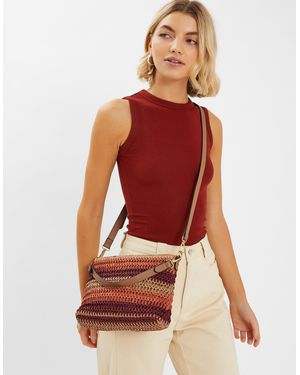 Accessorize Stripe Raffia Cross-Body Bag - Brown