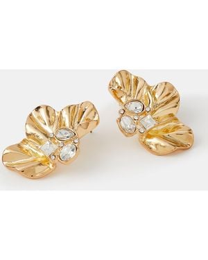Accessorize Half Flower Statement Stud Earrings - Metallic