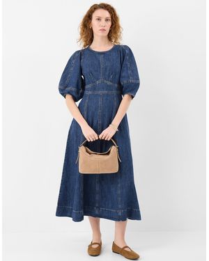 Accessorize Puff Sleeve Denim Midi Dress - Blue