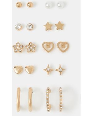 Accessorize 10-Pack Heart Stud & Hoop Earrings - White