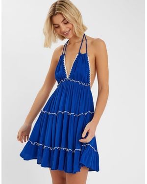 Accessorize Contrast Stitch Halter Mini Dress - Blue