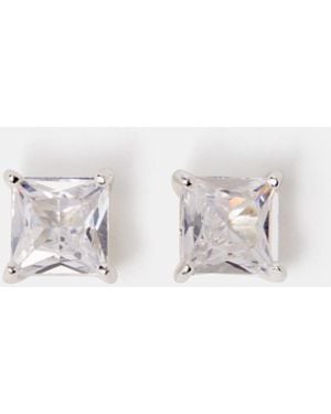 Accessorize Sterling Princess Cut Stud Earrings - White