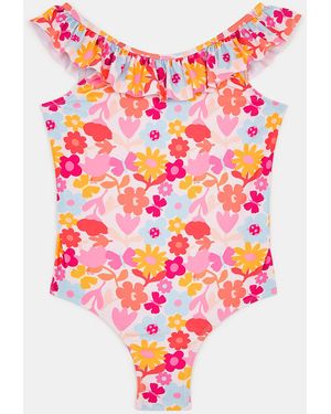 Accessorize Floral Print Frill Swimsuit - Pink