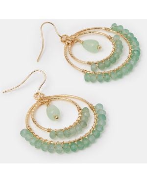 Accessorize Aashiana Double Hoop Semi-Precious Drop Earrings - Green