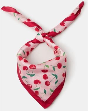 Accessorize Cherry Print Square Satin Scarf - Pink
