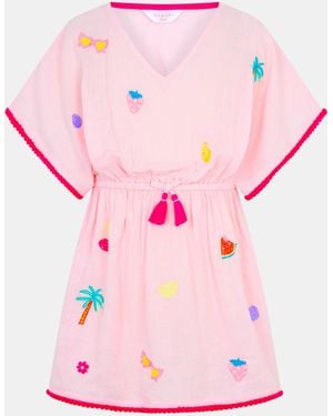 Accessorize Fruit Embroidered Cotton Kaftan - Pink