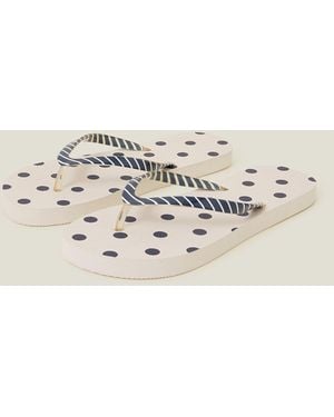 Accessorize Polka Dot Stripe Flip Flops - Natural