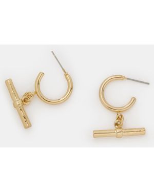 Accessorize T-Bar Charm Hoop Earrings - Metallic