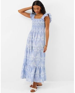 Accessorize Cotton Tropical Print Smocked Maxi Dress - Blue