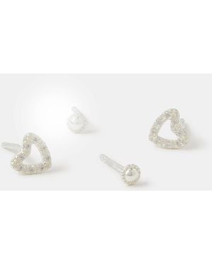 Accessorize 2-Pack Sterling Heart Stud Earrings - White