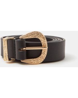 Accessorize Leather Western Buckle Belt - White