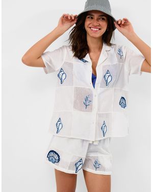 Accessorize Shell Embroidered Patchwork Shirt - White