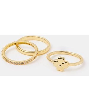 Accessorize 3-Pack 14Ct-Plated Heart Clover Rings - Metallic