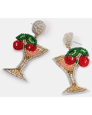 Accessorize Beaded Cocktail Drop Earrings - Red