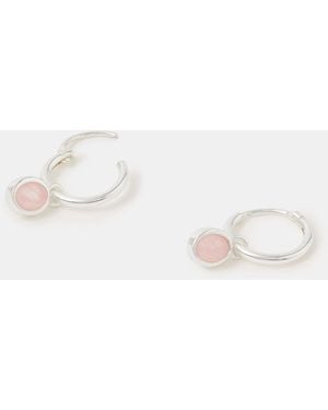 Accessorize Sterling Healing Stone Hoop Earrings - Natural