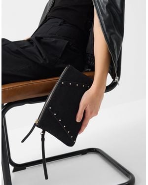 Accessorize Stud Suede Clutch Bag - Black