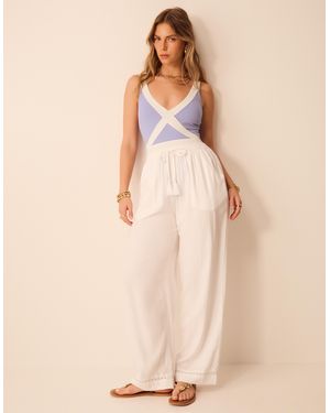 Accessorize Lace Trim Wide Leg Beach Trousers - White