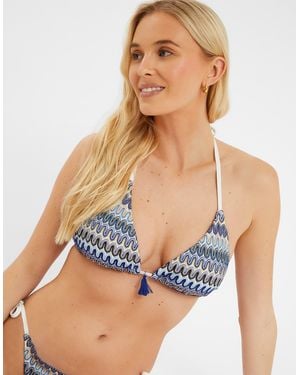 Accessorize Zig-Zag Stitch Triangle Bikini Top - Blue