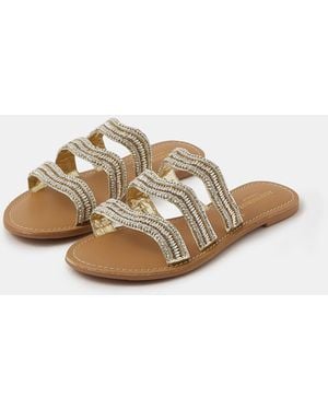 Accessorize Beaded Triple Strap Sandals - Metallic