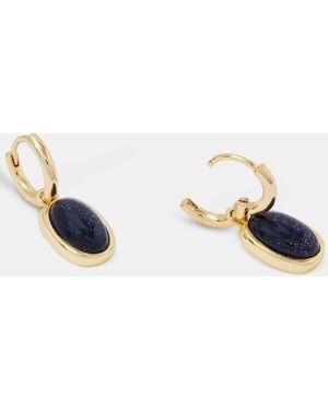 Accessorize 14Ct-Plated Stone Drop Huggie Hoop Earrings - Blue