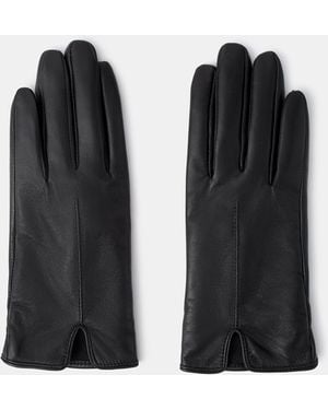 Accessorize Faux Fur Lined Touchscreen Leather Gloves, Size: S M - Black