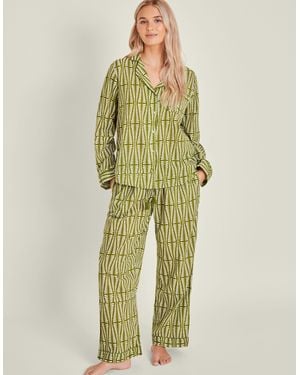 Accessorize Block Print Long Pyjamas Set Green