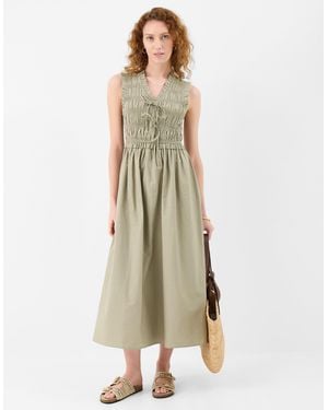 Accessorize Tie Front Smocked Midi Dress - Natural