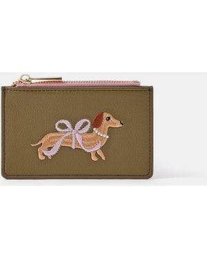 Accessorize Sausage Dog Embroidered Card Holder - Natural