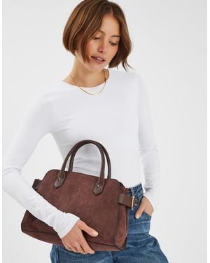 Accessorize Suedette Bowler Bag - White
