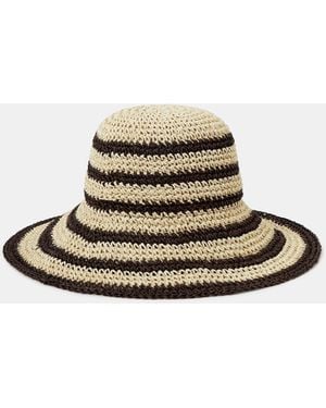 Accessorize Stripe Raffia Bucket Hat - White