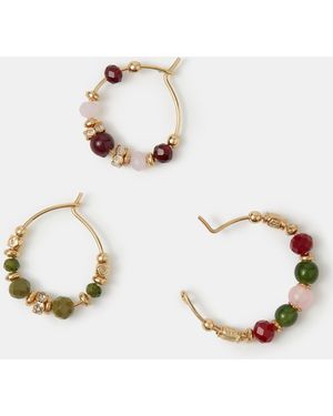 Accessorize 3-Pack Mini Beaded Hoop Earrings - Metallic
