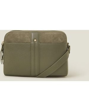 Accessorize Double Zip Leather Cross-Body Bag - Green