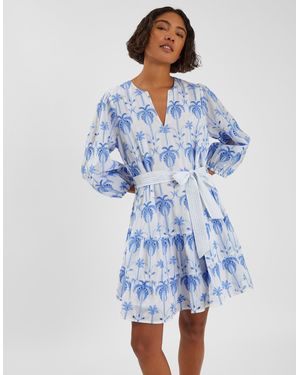 Accessorize Palm Broderie Mini Dress - Blue