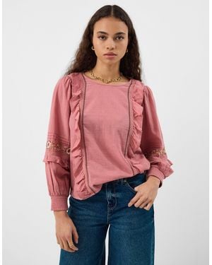 Accessorize Cotton Floral Embroidered Ruffle Blouse, & Cream