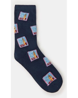 Accessorize London Stamp Socks - Blue