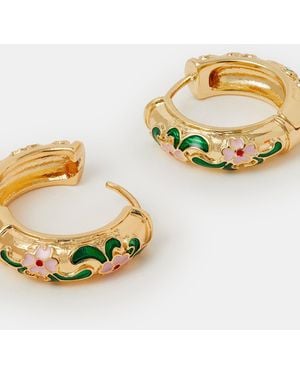Accessorize Enamel Floral Hoop Earrings - Metallic