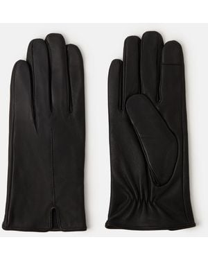 Accessorize Faux Fur Lined Touchscreen Leather Gloves, Size: S M - Black