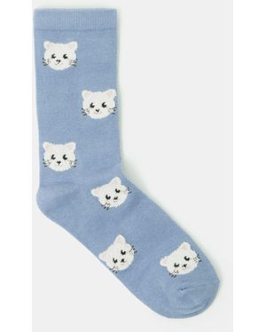 Accessorize Cat Print Socks - Blue
