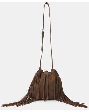 Accessorize Suede Fringe Bucket Bag - Blue