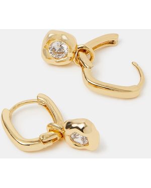 Accessorize 14Ct-Plated Molten Charm Hoop Earrings - Metallic