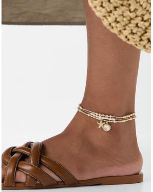 Accessorize 3-Pack Starfish Pearl Anklets - Brown