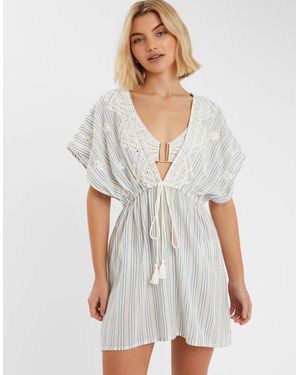 Accessorize Embroidered Stripe Mini Kaftan - White