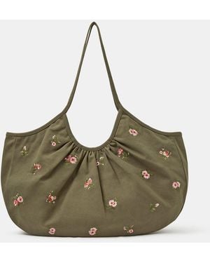 Accessorize Oversized Floral Embroidered Shoulder Bag - Green