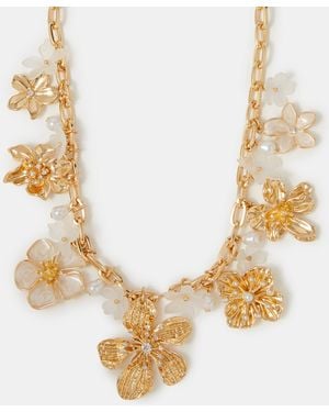 Accessorize Statement Pearl Flower Necklace - Metallic